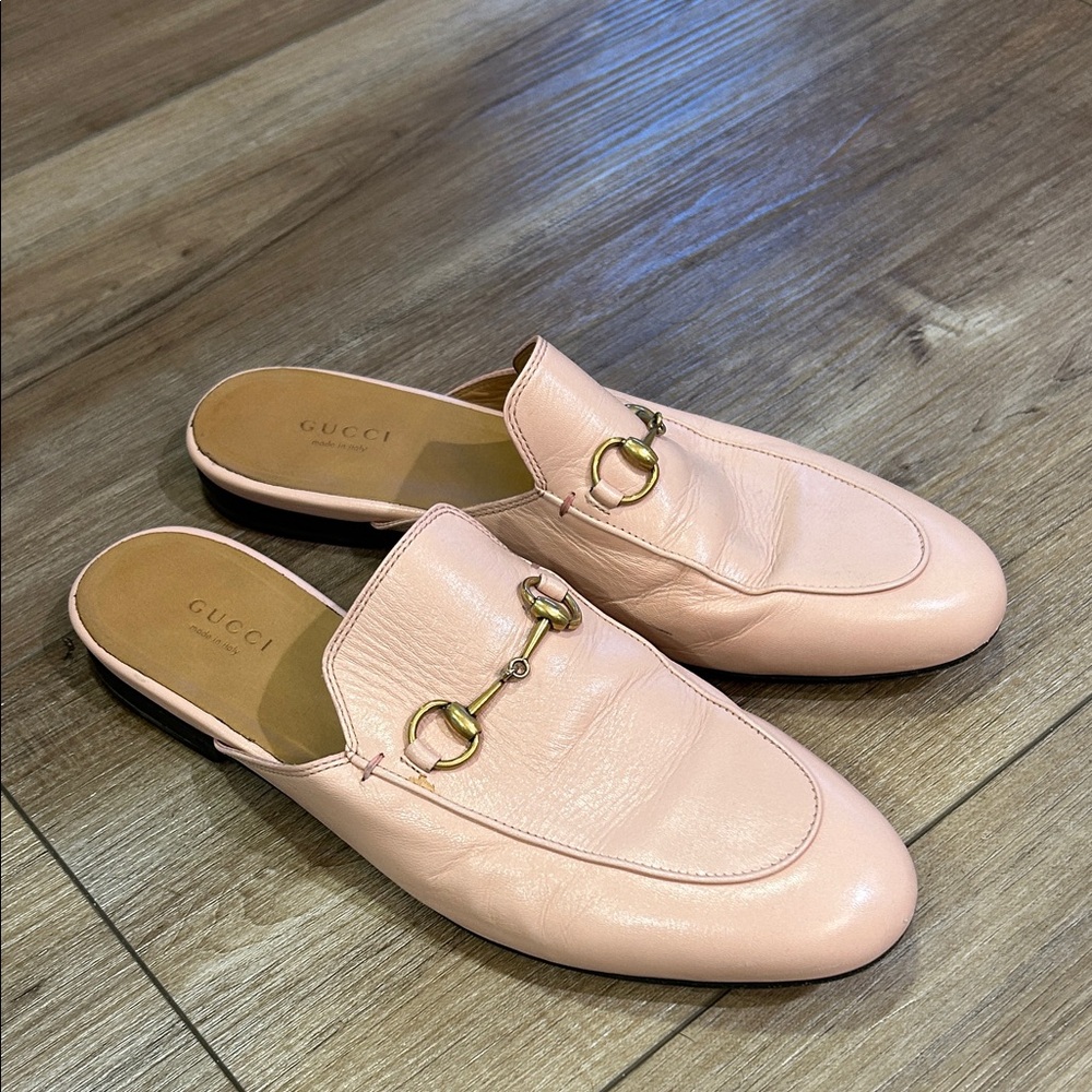Gucci Women's Pink nude tan Leather Mules 39.5 9 Princetown
